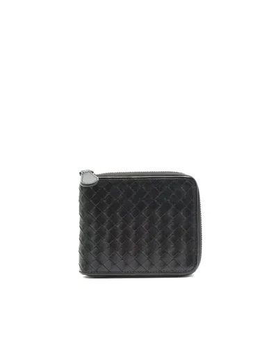 Bottega Veneta Intrecciato Zip Around Wallet In Black