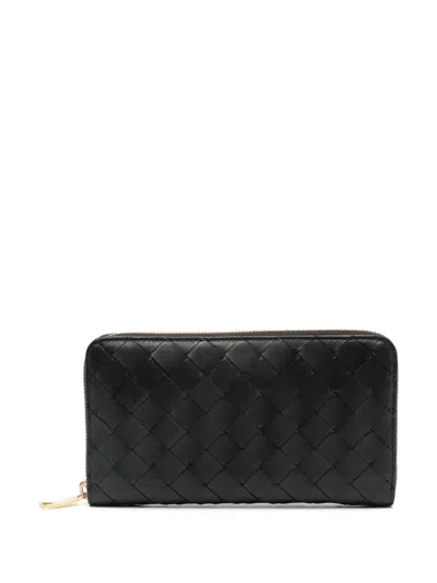 Bottega Veneta Intrecciato Zip Around Wallet In Black