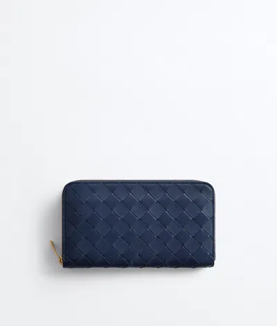 Bottega Veneta Intrecciato Zip Around Wallet In Petroleum/glacial