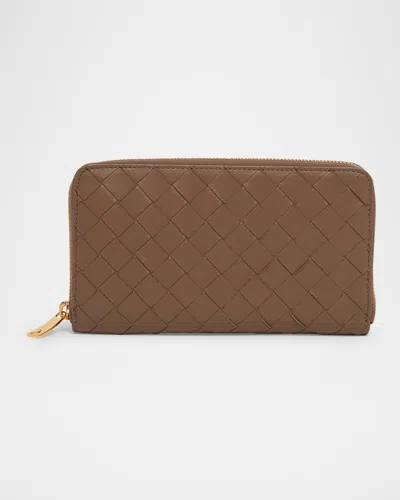 Bottega Veneta Intrecciato Zip-around Wallet In Pinecone-gold