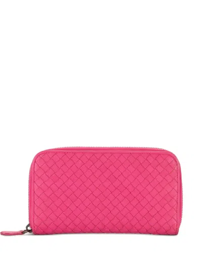 Pre-owned Bottega Veneta Intrecciato Zip-around Wallet In Pink