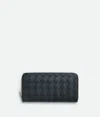 Bottega Veneta Intrecciato Zip Around Wallet In Shadow/olive Oil