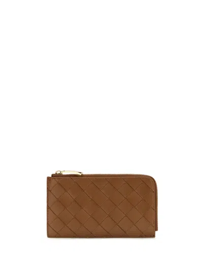 Bottega Veneta Intrecciato Zip Card Holder In Brown