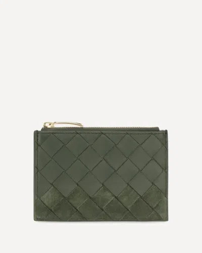 Bottega Veneta Intrecciato Zip Cardholder In Green