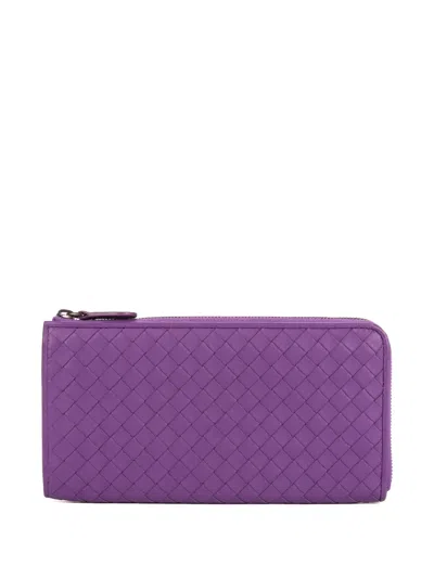Pre-owned Bottega Veneta Intrecciato Zip Wallet In Purple