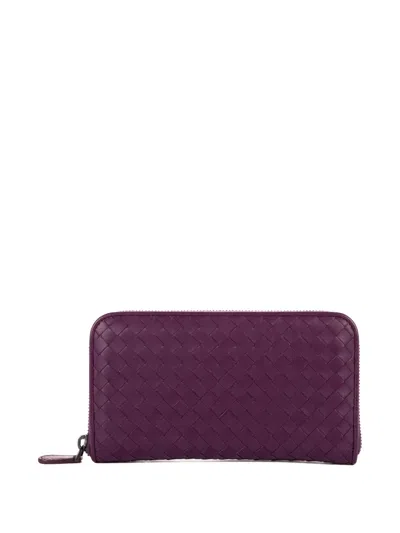 Pre-owned Bottega Veneta Intrecciato Zip Wallet In Purple