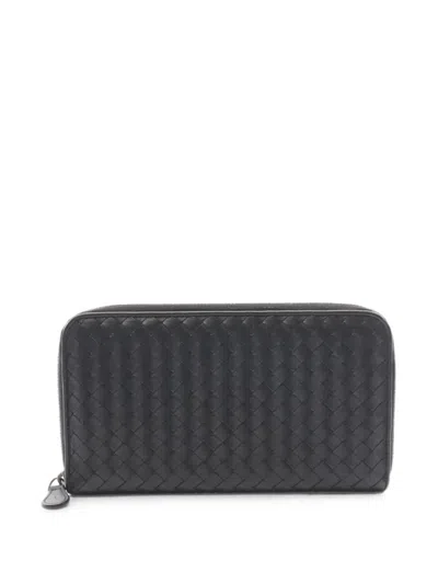 Pre-owned Bottega Veneta Intrecciato Zip-around Wallet In Black