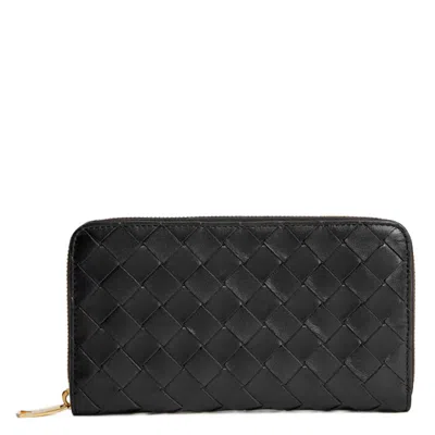 Bottega Veneta Intrecciato Zip-around Wallet In ["black"]