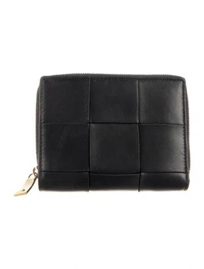 Pre-owned Bottega Veneta Intrecciato Zip-around Wallet Intrecciato Weave Continental Wallet In Black