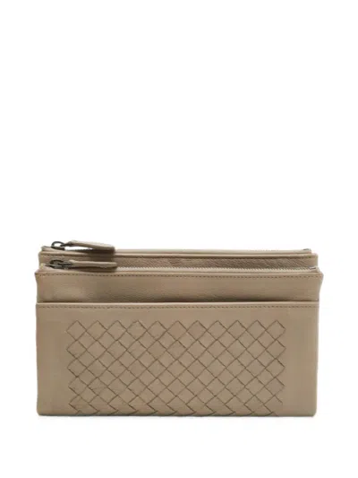 Pre-owned Bottega Veneta Intrecciato Zip-around Wallet In Neutrals