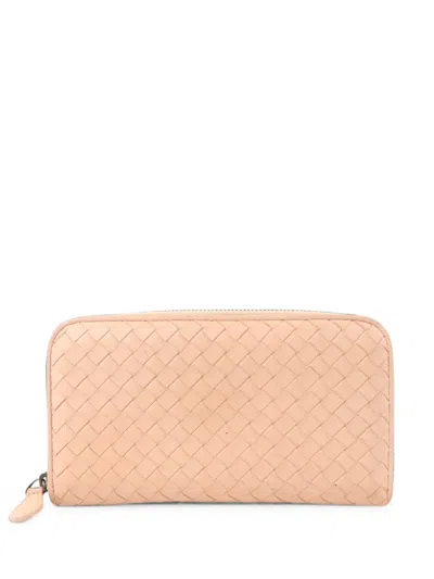 Pre-owned Bottega Veneta Intrecciato Zip-around Wallet In Neutrals