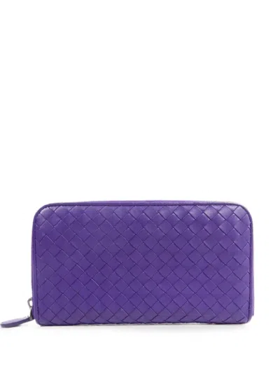 Pre-owned Bottega Veneta Intrecciato Zip-around Wallet In Purple