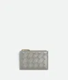 Bottega Veneta Intrecciato Zipped Card Case In Gray