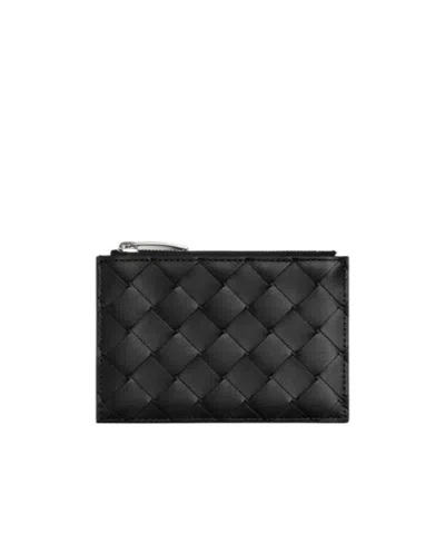 Bottega Veneta Intrecciato Zipped Card Case In Black