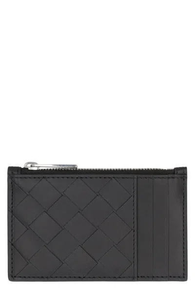 Bottega Veneta Intrecciato Zipped Card Case In Black