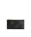Bottega Veneta Intrecciato Zipped Card Case In Black