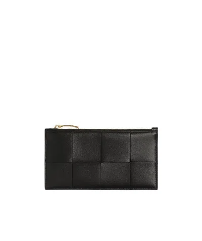 Bottega Veneta Intrecciato Zipped Card Case In Black