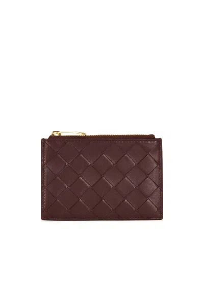 Bottega Veneta Intrecciato Zipped Card Case In Deep Mahogany  Butter Yellow  & Gold
