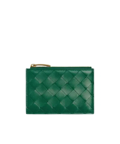 Bottega Veneta Intrecciato Zipped Card Case In Green