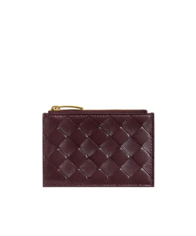 Bottega Veneta Intrecciato Zipped Card Case In Burgundy