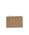 Bottega Veneta Intrecciato Zipped Cardholder In Brown