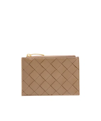 Bottega Veneta Intrecciato Zipped Cardholder In Grey
