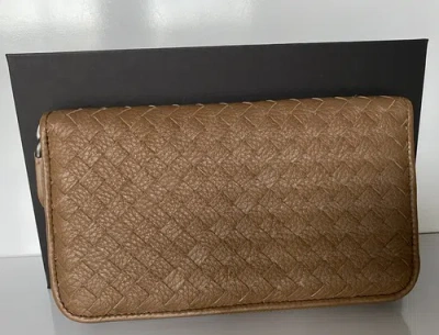 Pre-owned Bottega Veneta Intrecciato Zipper Deer Leather Wallet Caramel 518389 Italy In Brown