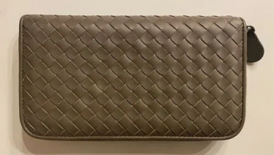 Pre-owned Bottega Veneta Intrecciato Zipper French Calf Leather Wallet Steel 518389 It In Silver