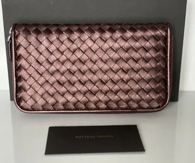 Pre-owned Bottega Veneta Intrecciato Zipper Gros Grain Leather Wallet Dk Barolo 518389