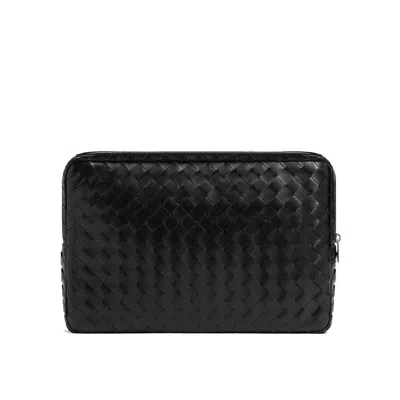 Bottega Veneta Intrecciato Zippered Laptop Case Bag Men In Black