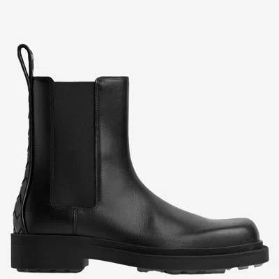 Bottega Veneta Intrecciato-detail Calfskin Chelsea Boot In Black