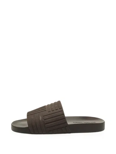 Pre-owned Bottega Veneta Intrecciato-effect Slides In Brown