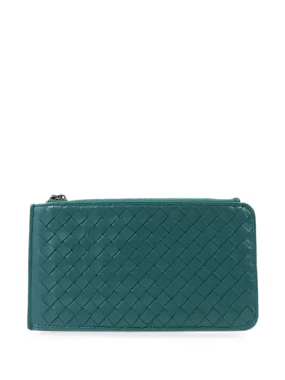 Pre-owned Bottega Veneta Intrecciato-leather Long Wallet In Green