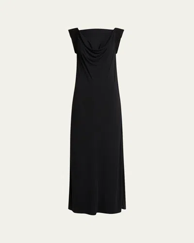 Bottega Veneta Intrecciato-trim Draped Crepe Jersey Maxi Dress In Black