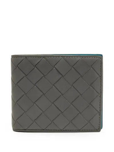 Pre-owned Bottega Veneta Intrecciato-weave Bifold Wallet In Gray