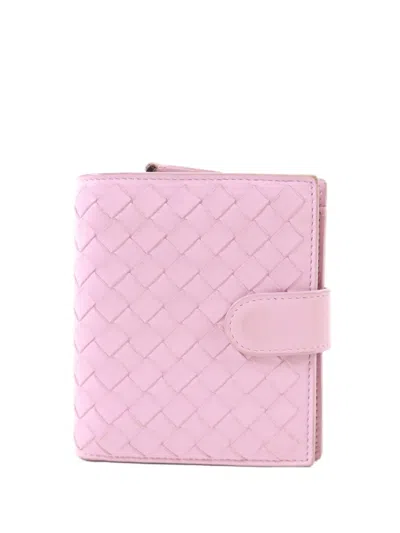 Pre-owned Bottega Veneta Intrecciato-weave Bi-fold Wallet In Pink
