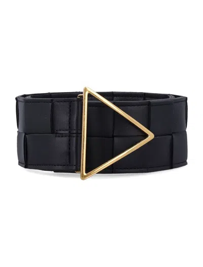 Bottega Veneta Black Leather Belt With Tringolar Buckle In Multicolor