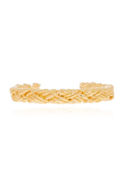 Bottega Veneta Thin Intrecciato Pattern Cuff Bracelet In Gold