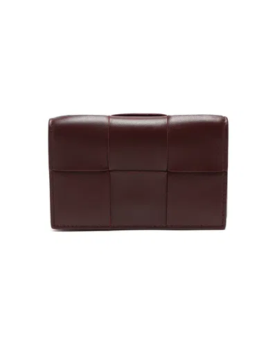 Pre-owned Bottega Veneta Intreccio Flap Card Holder In Burgundy