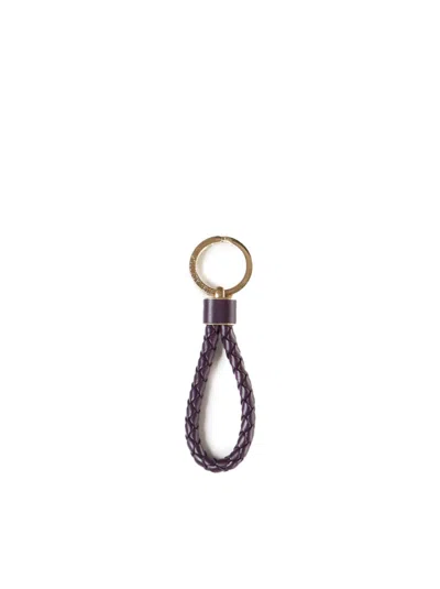 Bottega Veneta Intreccio Key Ring In Dark Purple