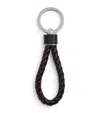 Bottega Veneta Intreccio Leather Key Ring In Grey