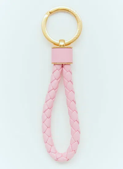 Bottega Veneta Intreccio Napa Lambskin Keychain In Pink