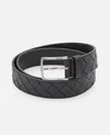 Bottega Veneta Intreccio Leather Belt In Black