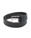 Bottega Veneta Intreccio Leather Belt In Grey