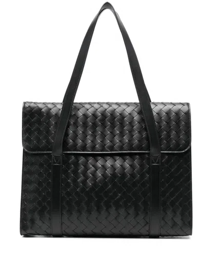 Bottega Veneta Classic Intrecciato Leather Briefcase In Black