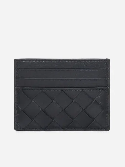 Bottega Veneta Womens Intrecciato Leather Card Holder Black-gold