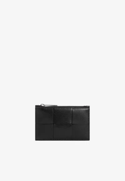 Bottega Veneta Intreccio Leather Cardholder In Black