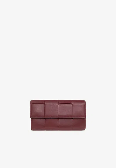 Bottega Veneta Intreccio Leather Flap Wallet In Red