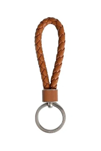 Bottega Veneta Intreccio Leather Key Ring In Brown
