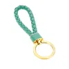 Bottega Veneta Intreccio Leather Key Ring In Green